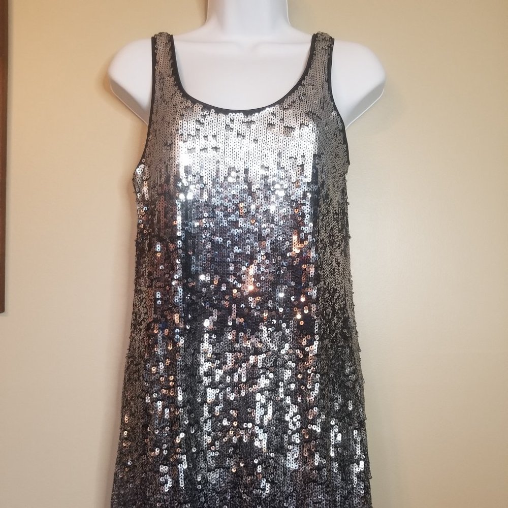 Womens silver sequin formal dress by Express size S